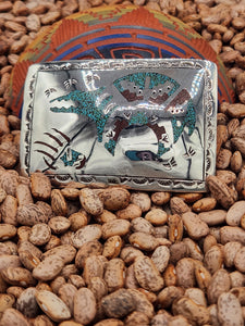 TURQUOISE & CORAL CHIP INLAY BEAR BELT BUCKLE - GLIBERT ORTEGA