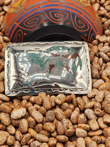 TURQUOISE & CORAL CHIP INLAY BEAR BELT BUCKLE - GLIBERT ORTEGA