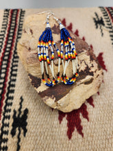 Load image into Gallery viewer, BEADED PORCUPINE QUILL EARRINGS  - LITTLE BEAVER  - BLUE
