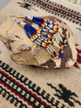 Load image into Gallery viewer, BEADED PORCUPINE QUILL EARRINGS  - LITTLE BEAVER  - BLUE
