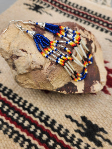 BEADED PORCUPINE QUILL EARRINGS  - LITTLE BEAVER  - BLUE
