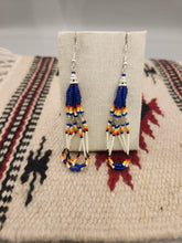 Load image into Gallery viewer, BEADED PORCUPINE QUILL EARRINGS  - LITTLE BEAVER  - BLUE
