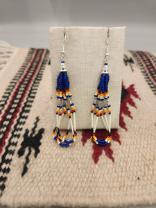 BEADED PORCUPINE QUILL EARRINGS  - LITTLE BEAVER  - BLUE