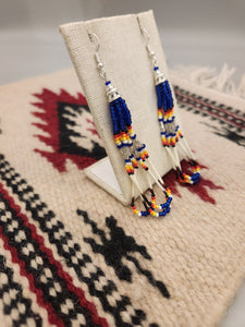 BEADED PORCUPINE QUILL EARRINGS  - LITTLE BEAVER  - BLUE