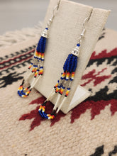 Load image into Gallery viewer, BEADED PORCUPINE QUILL EARRINGS  - LITTLE BEAVER  - BLUE

