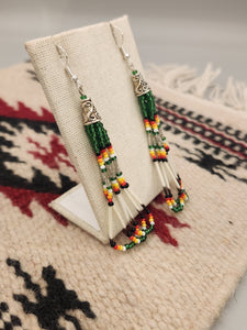 BEADED PORCUPINE QUILL EARRINGS  - LITTLE BEAVER  - GREEN