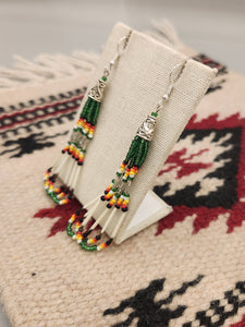 BEADED PORCUPINE QUILL EARRINGS  - LITTLE BEAVER  - GREEN