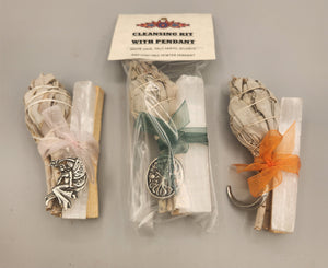 PALO SANTO, SAGE, AND SELENITE SMUDGE KIT w/ PENDANT