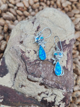 Load image into Gallery viewer, BLUE OPAL INLAY CAT EARRINGS
