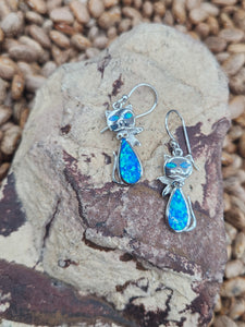 BLUE OPAL INLAY CAT EARRINGS