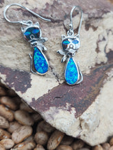 Load image into Gallery viewer, BLUE OPAL INLAY CAT EARRINGS
