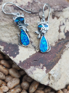 BLUE OPAL INLAY CAT EARRINGS