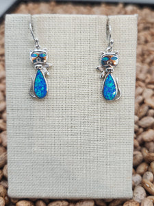 BLUE OPAL INLAY CAT EARRINGS