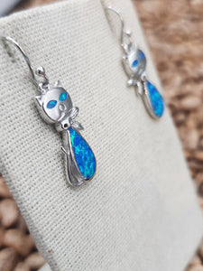 BLUE OPAL INLAY CAT EARRINGS