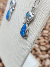 Load image into Gallery viewer, BLUE OPAL INLAY CAT EARRINGS
