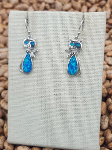 BLUE OPAL INLAY CAT EARRINGS