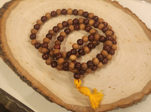 WHITE & RED SANDALWOOD PRAYER MALA - 28" - 8MM