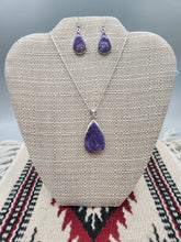 Load image into Gallery viewer, CHAROITE NECKLACE AND EARRINGS SET - TEARDROP
