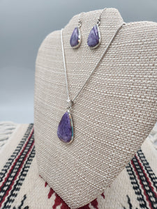 CHAROITE NECKLACE AND EARRINGS SET - TEARDROP