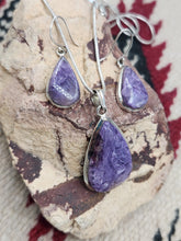 Load image into Gallery viewer, CHAROITE NECKLACE AND EARRINGS SET - TEARDROP
