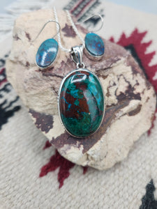 CHRYSOCOLLA PENDANT & EARRINGS SET- OVAL