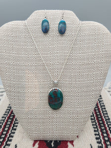 CHRYSOCOLLA PENDANT & EARRINGS SET- OVAL