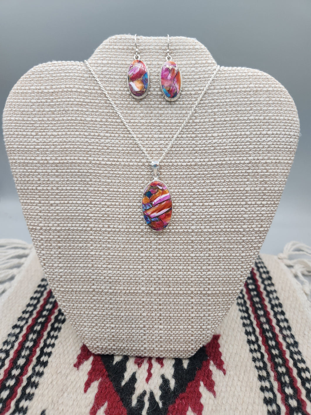 PINK SPINY OYSTER SHELL & TURQUOISE SET - OVAL