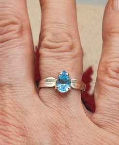 BLUE TOPAZ RING -SIZE 8 - PEAR SHAPED