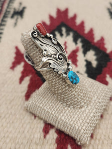 TURQUOISE & CORAL RING - SIZE 5.5- JULIA ETSITTY