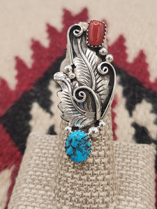 TURQUOISE & CORAL RING - SIZE 5.5- JULIA ETSITTY