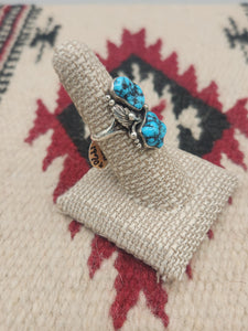 TURQUOISE 2 STONE RING -SIZE 6.5 - TOM WILLETO