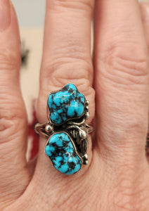 TURQUOISE 2 STONE RING -SIZE 6.5 - TOM WILLETO