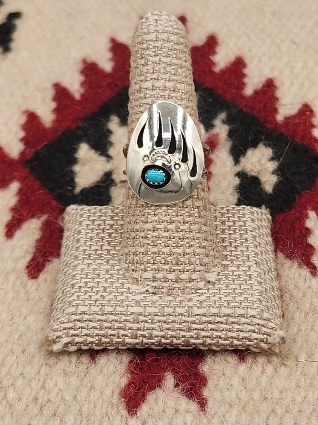 TURQUOISE BEAR PAW RING - SIZE 8 - ERVIN BEGAY
