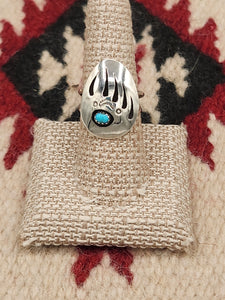 TURQUOISE BEAR PAW RING - SIZE 8 - ERVIN BEGAY