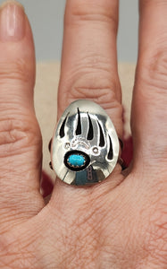 TURQUOISE BEAR PAW RING - SIZE 8 - ERVIN BEGAY