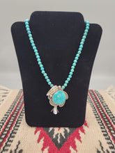 Load image into Gallery viewer, TURQUOISE SQUASH BLOSSOM PENDANT ON TURQUOISE BEADS
