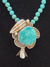Load image into Gallery viewer, TURQUOISE SQUASH BLOSSOM PENDANT ON TURQUOISE BEADS
