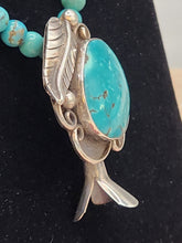 Load image into Gallery viewer, TURQUOISE SQUASH BLOSSOM PENDANT ON TURQUOISE BEADS
