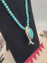 Load image into Gallery viewer, TURQUOISE SQUASH BLOSSOM PENDANT ON TURQUOISE BEADS
