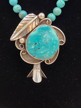 Load image into Gallery viewer, TURQUOISE SQUASH BLOSSOM PENDANT ON TURQUOISE BEADS
