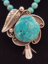 Load image into Gallery viewer, TURQUOISE SQUASH BLOSSOM PENDANT ON TURQUOISE BEADS
