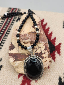 ONYX PENDANT ON 6MM BEADS - HARRISON YAZZIE