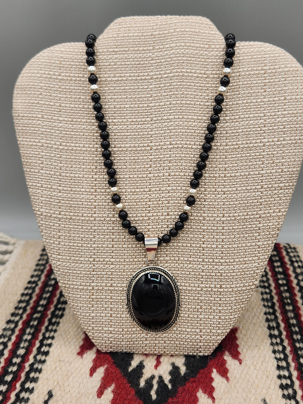 ONYX PENDANT ON 6MM BEADS - HARRISON YAZZIE