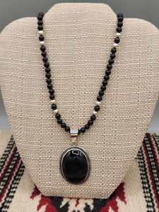ONYX PENDANT ON 6MM BEADS - HARRISON YAZZIE
