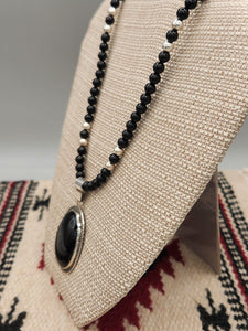 ONYX PENDANT ON 6MM BEADS - HARRISON YAZZIE