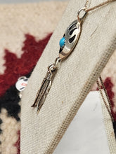 Load image into Gallery viewer, BEAR PAW NECKLACE WITH TURQUOISE &amp; 2 FEATHERS - LEE SHORTY
