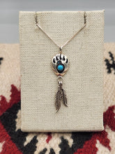 Load image into Gallery viewer, BEAR PAW NECKLACE WITH TURQUOISE &amp; 2 FEATHERS - LEE SHORTY
