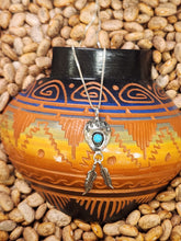 Load image into Gallery viewer, BEAR PAW NECKLACE WITH TURQUOISE &amp; 2 FEATHERS - LEE SHORTY
