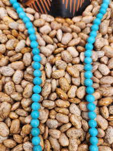 TURQUOISE 6 MM BEADED NECKLACE  - 20"