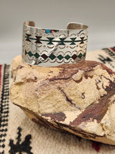 Load image into Gallery viewer, TURQUOISE &amp; CORAL CHIP INLAY WIDE CUFF BRACELET- ERWIN TSOSIE
